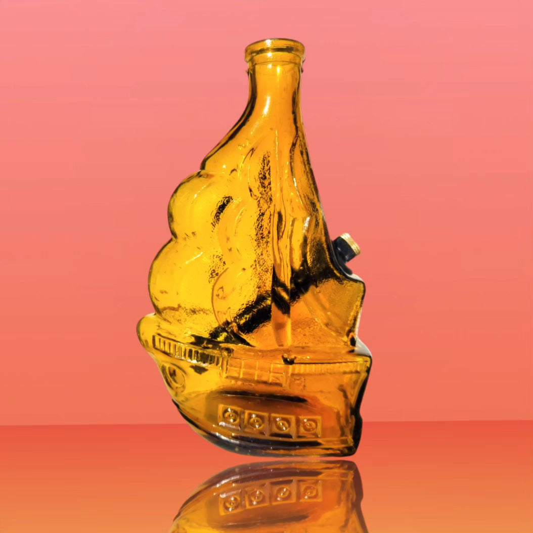 1970s amber glass sailing ship bong