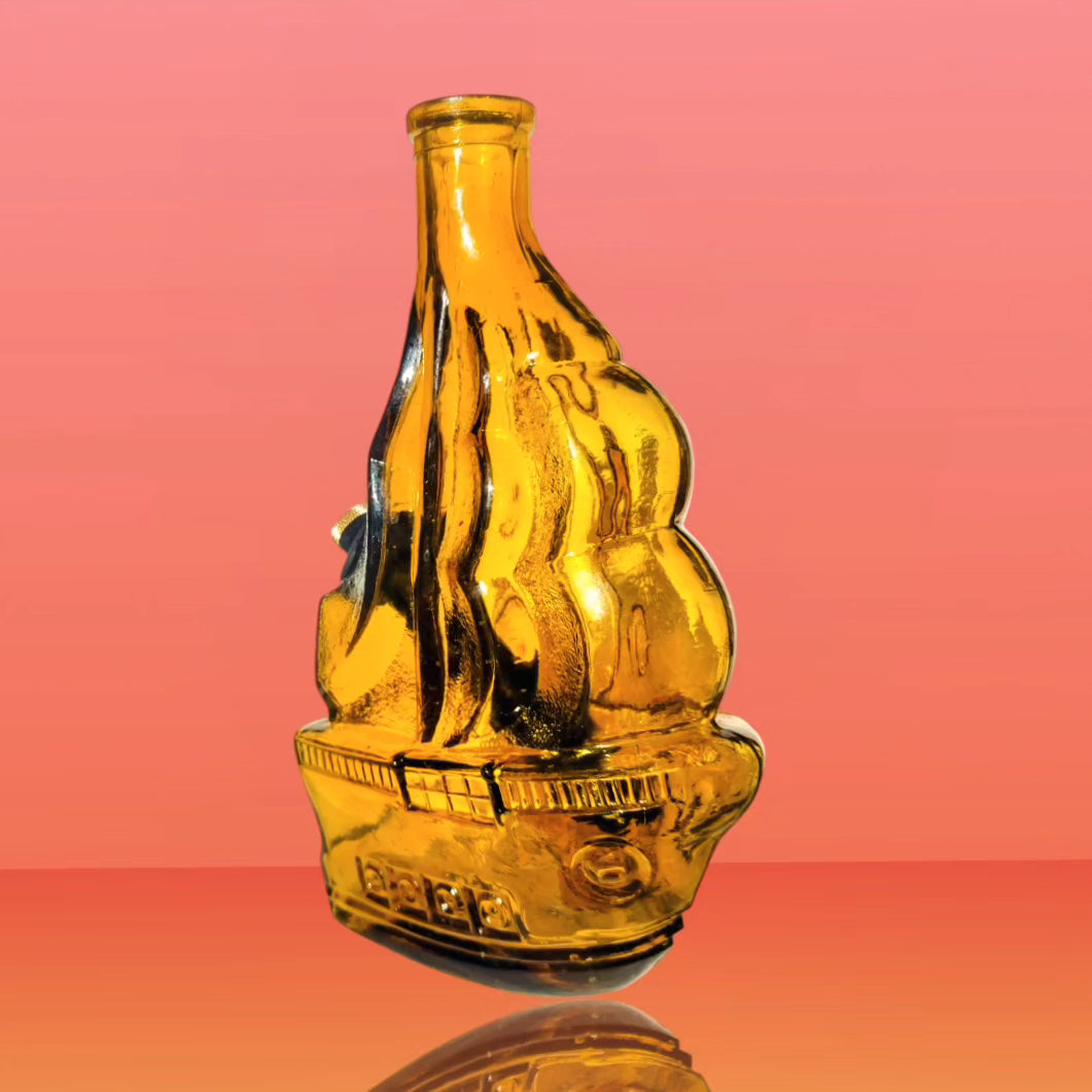 1970s amber glass sailing ship bong