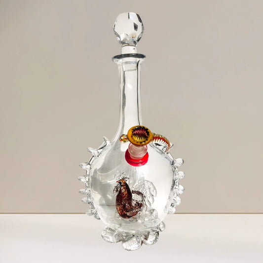 edwardian red rooster art glass decanter bong