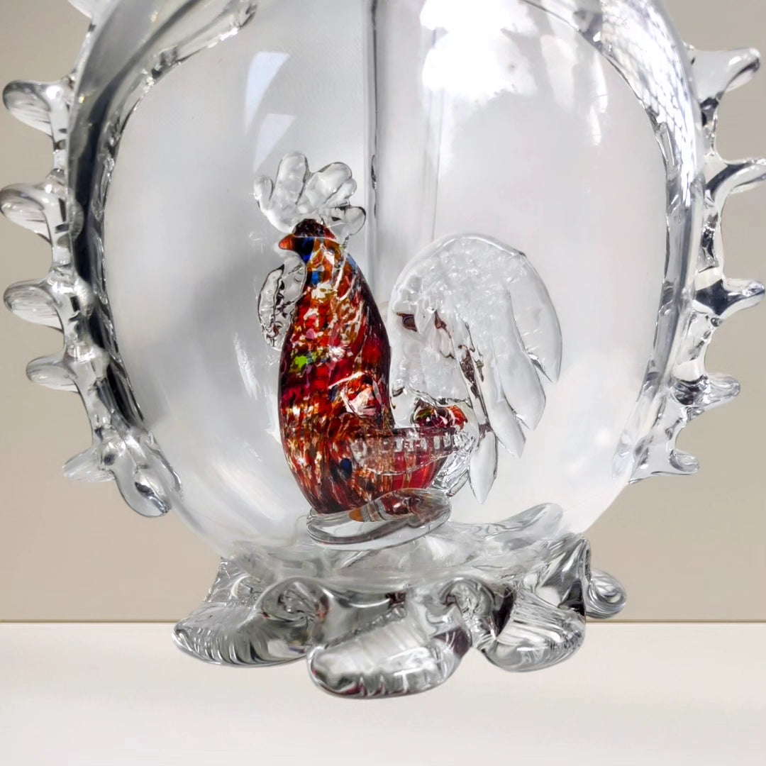 edwardian red rooster art glass decanter bong