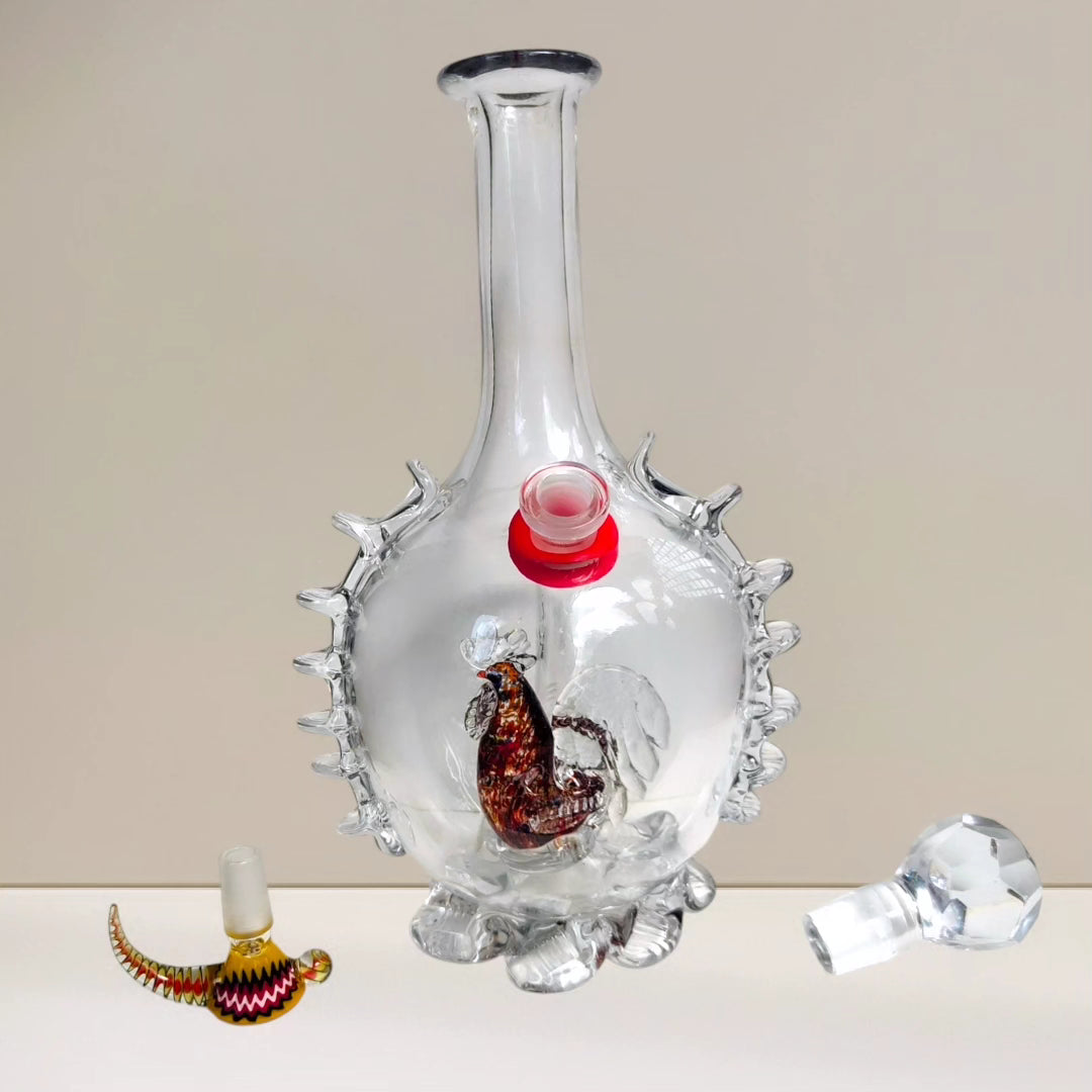 edwardian red rooster art glass decanter bong