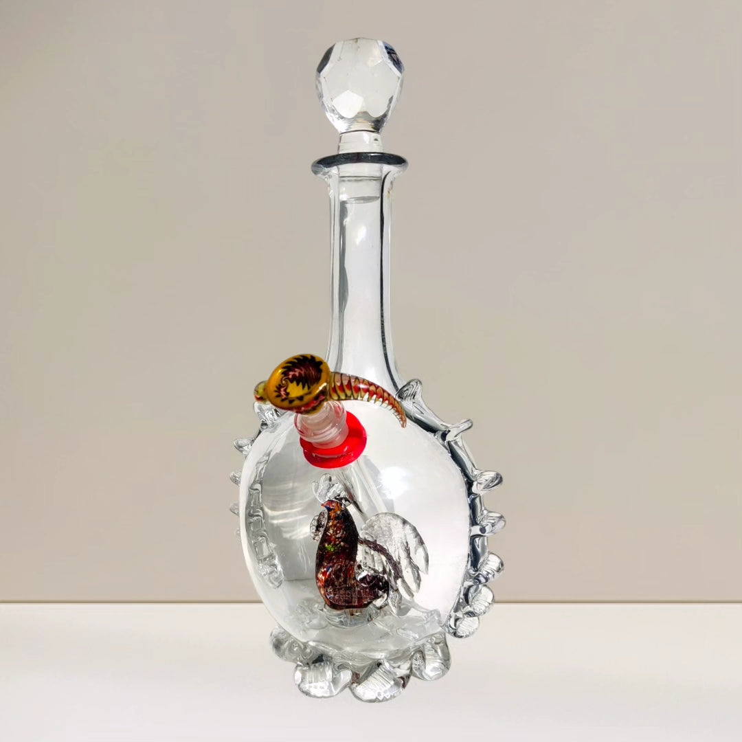 edwardian red rooster art glass decanter bong