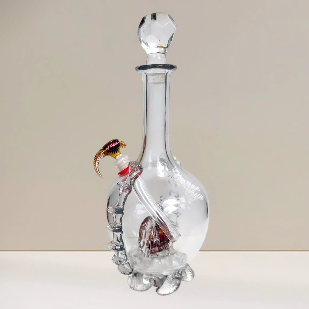 edwardian red rooster art glass decanter bong