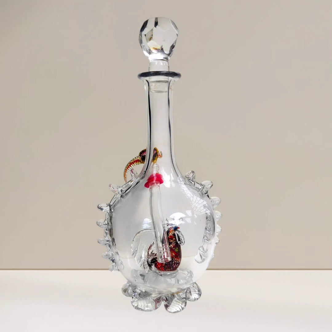 edwardian red rooster art glass decanter bong