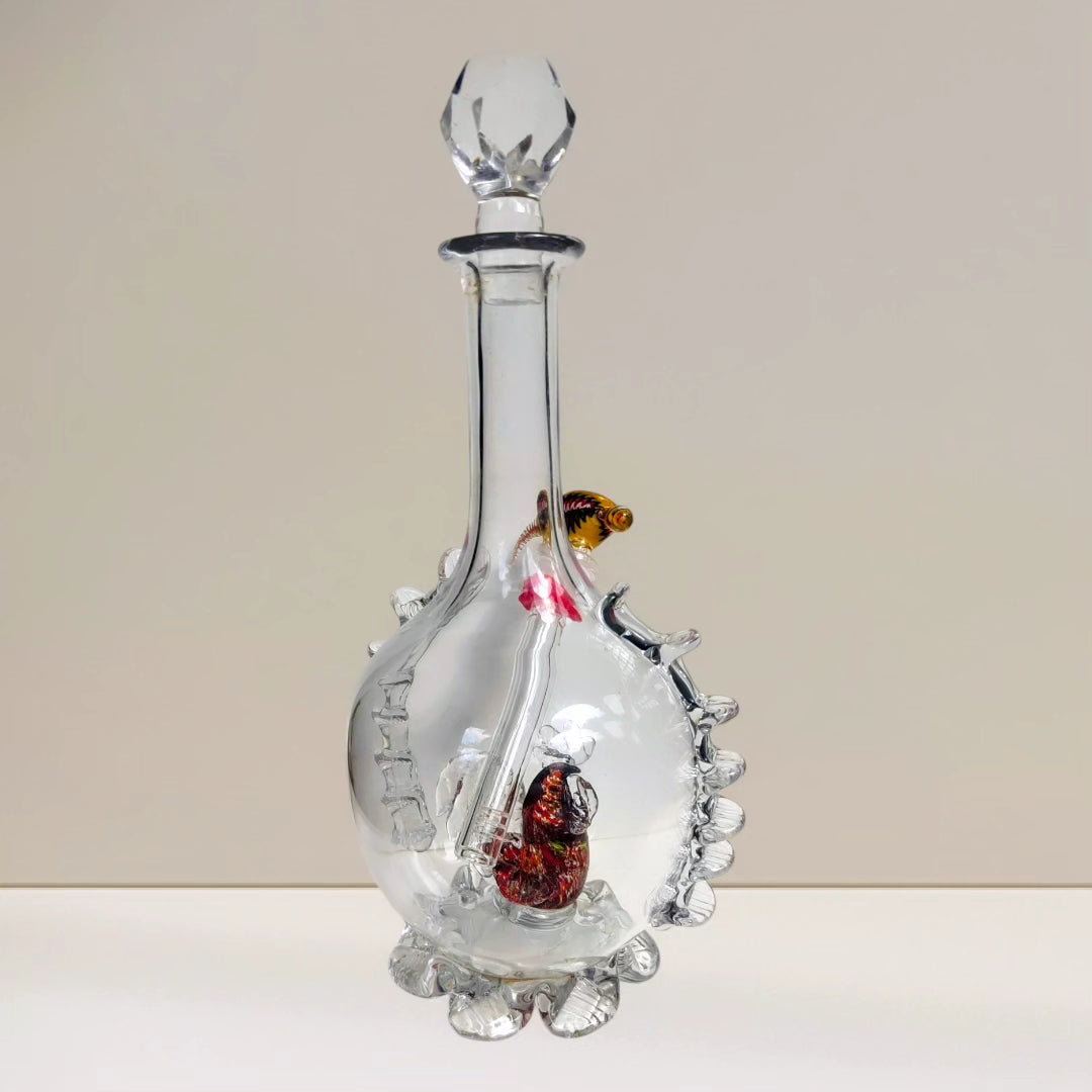 edwardian red rooster art glass decanter bong