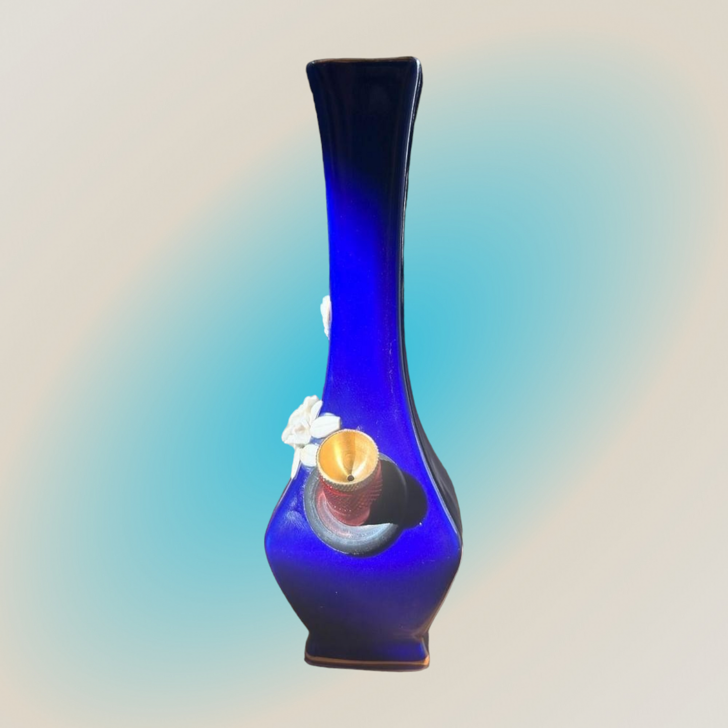 deep royal blue n gold vase