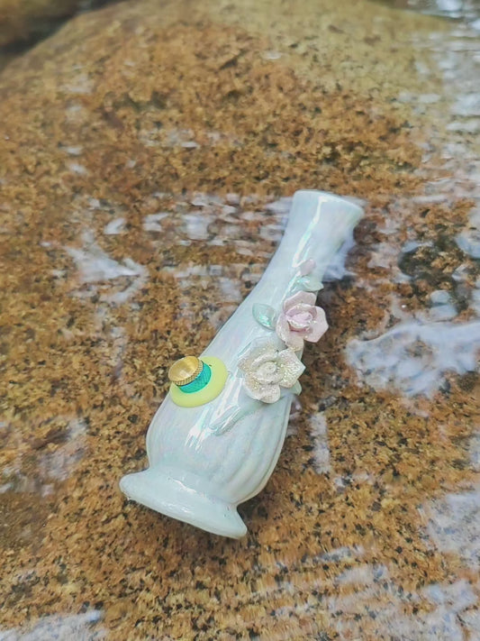 1940s made in japan iridescent floral glitter vase bong