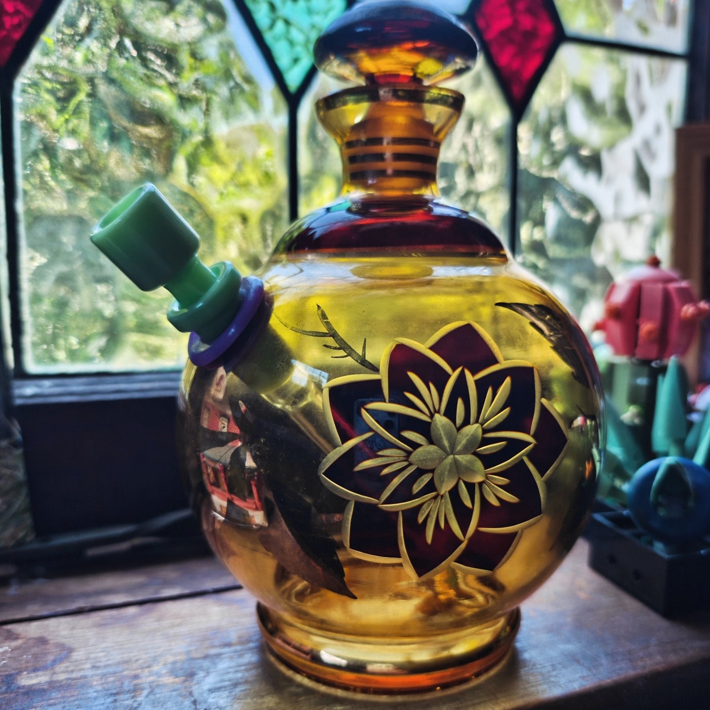 antique amber glass decanter bong