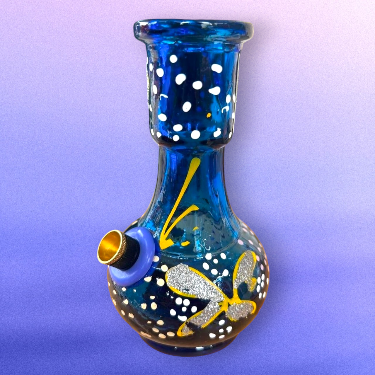 hand painted floral blue glass beug