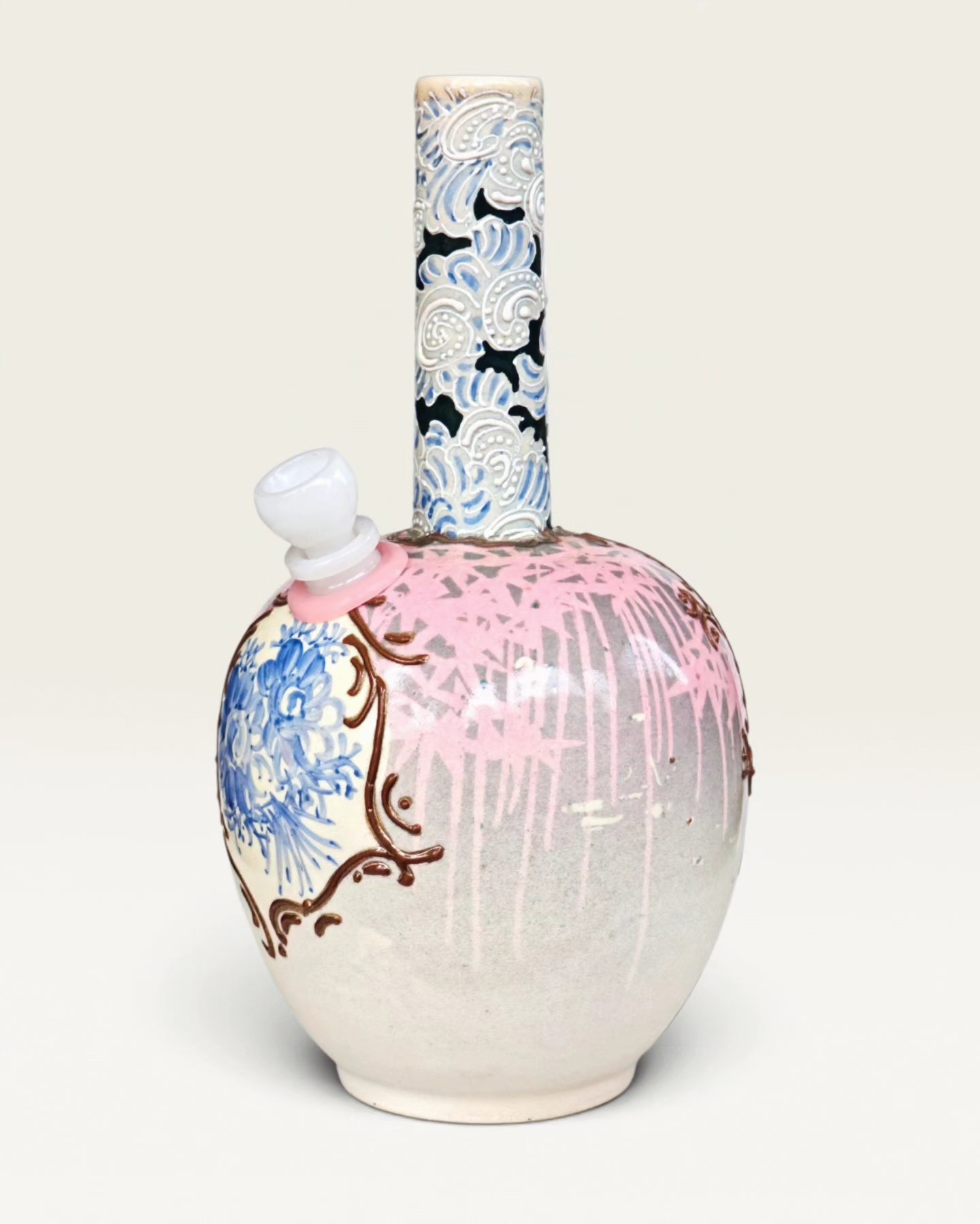 meji era japanese satsuma ceramic vase with heavy and extensive moriage bong