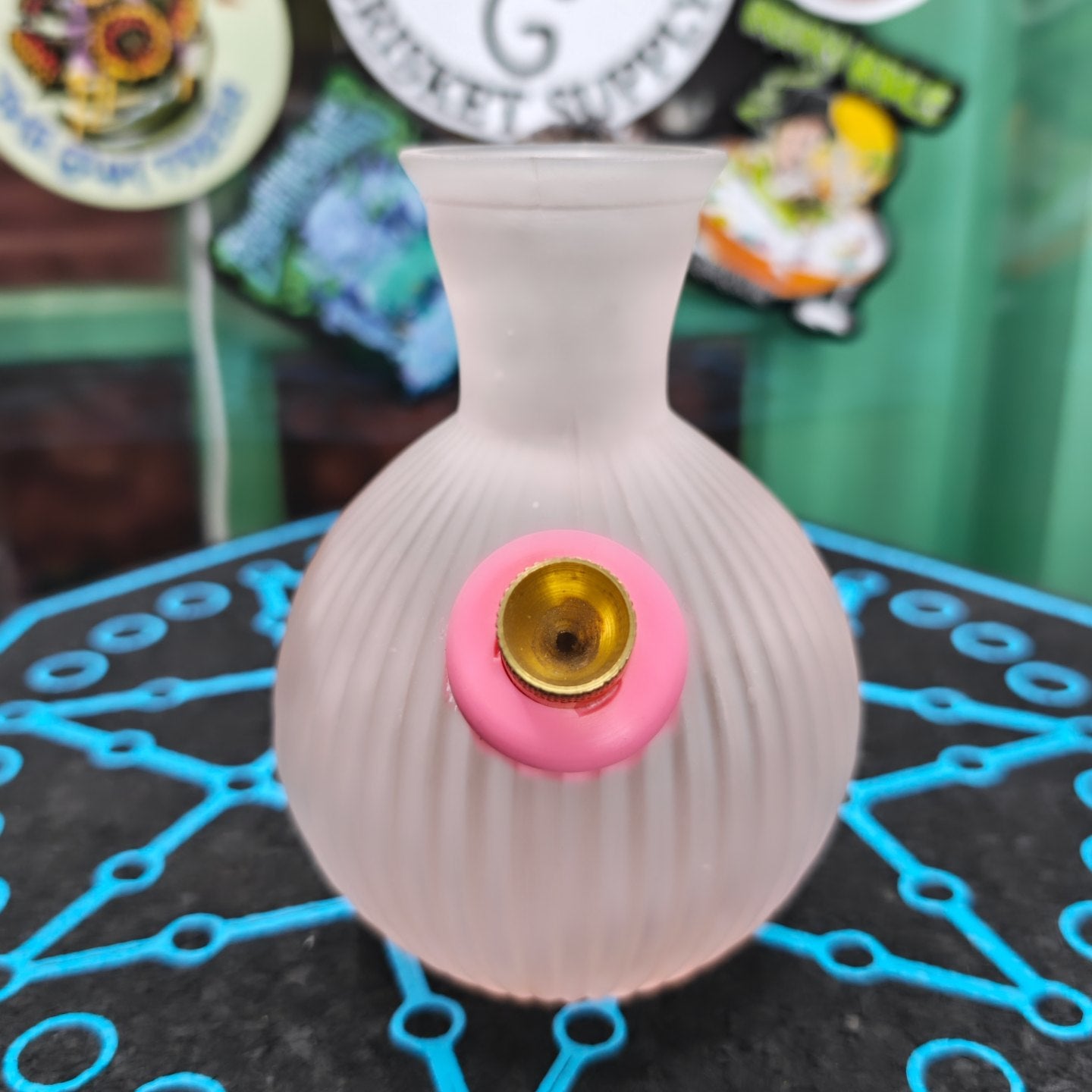 antique fluted pastel pink squat vase bong in frosted glass