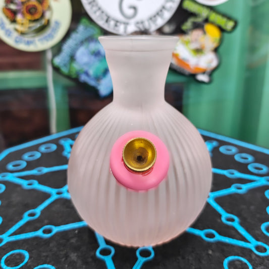 antique fluted pastel pink squat vase bong in frosted glass