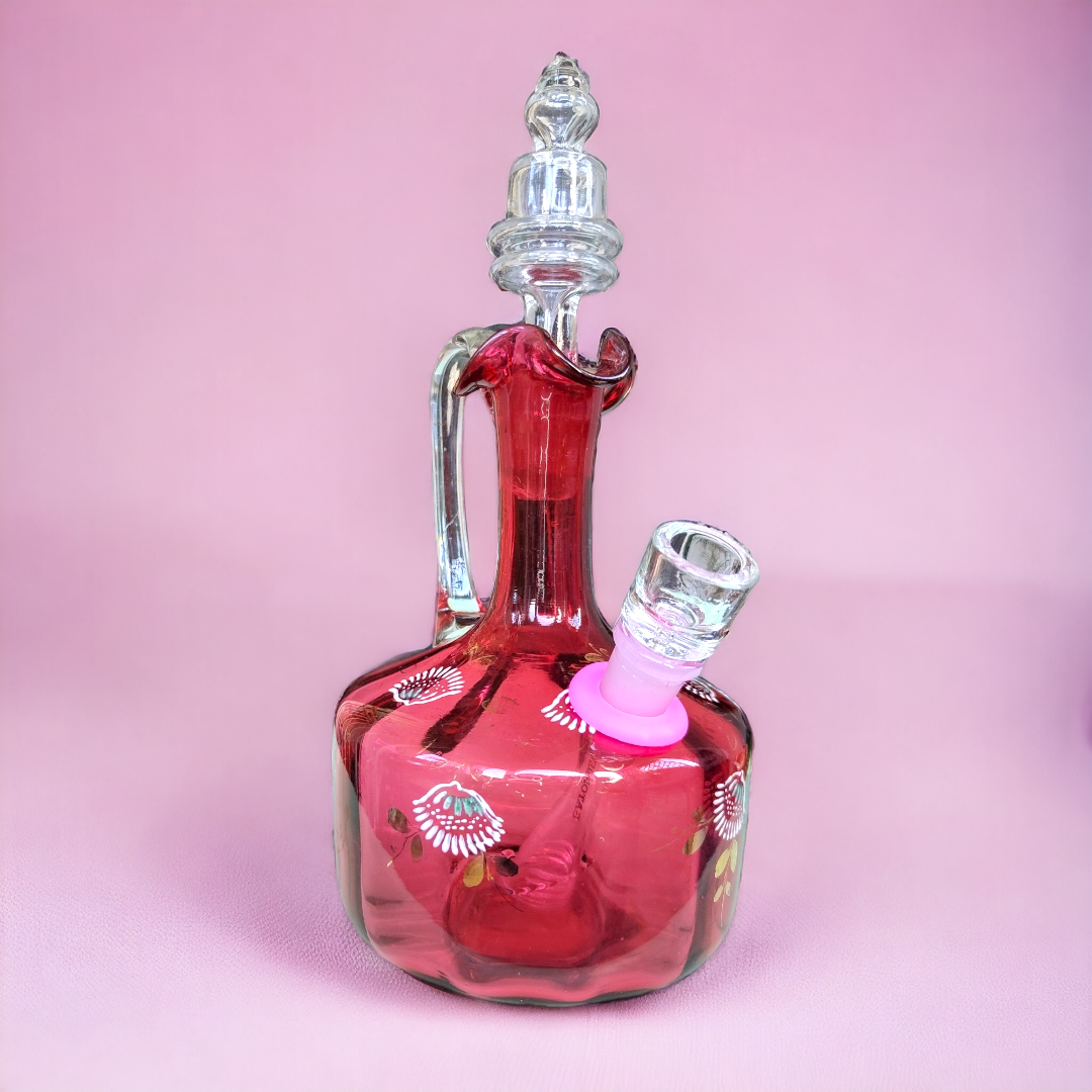 stunning antique deep pink ruby glass decanter with original stopper