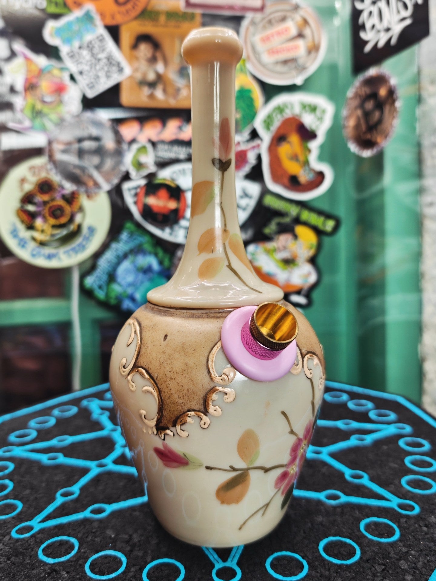 hand painted 19th century burmese glass vase bong