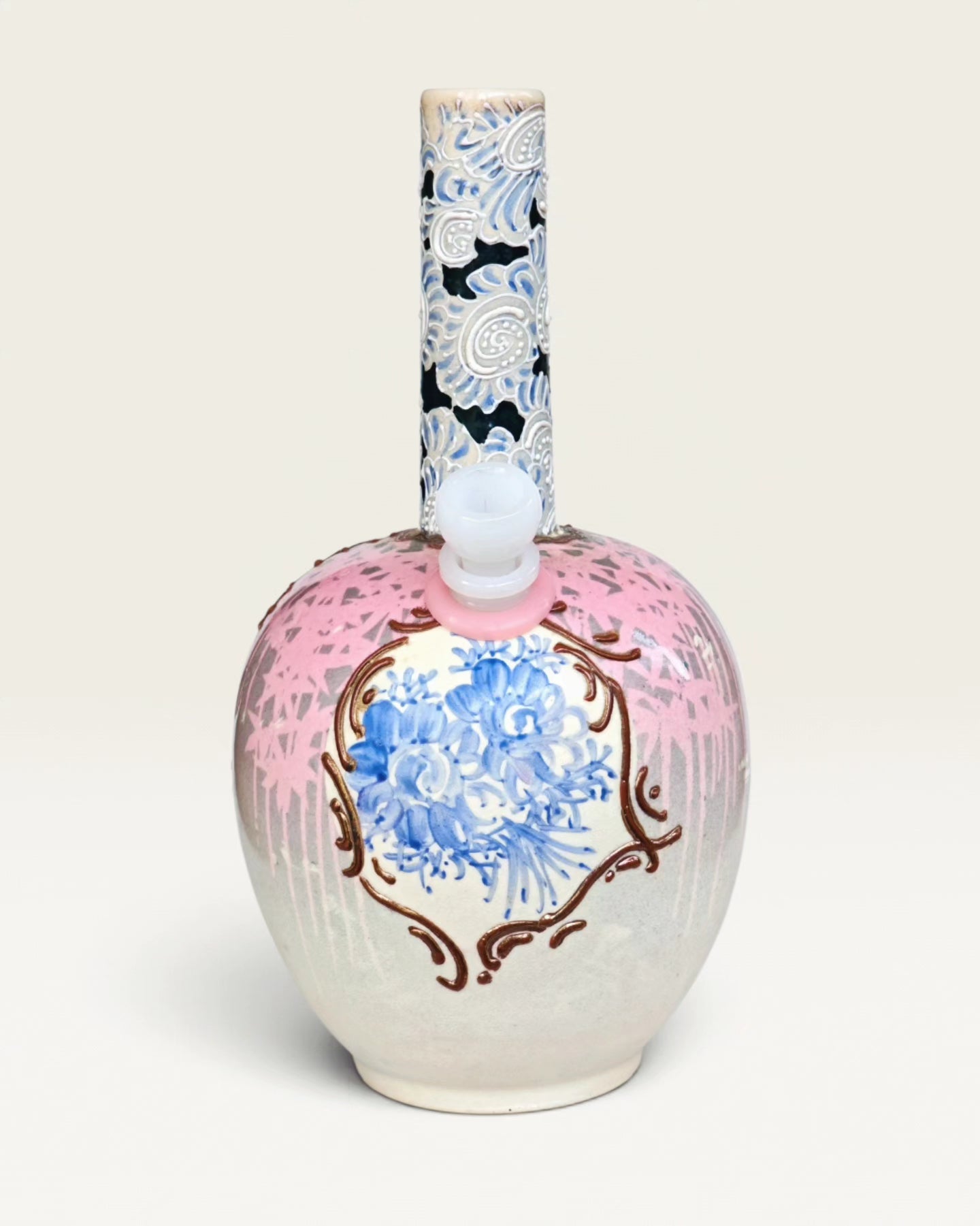 meji era japanese satsuma ceramic vase with heavy and extensive moriage bong