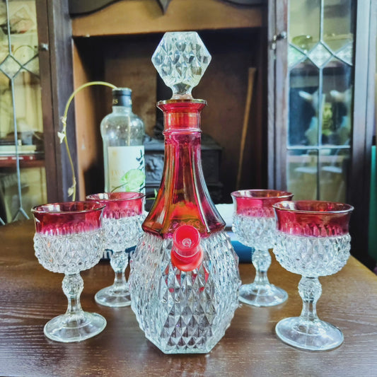 1960s usa made ruby and crystal decanter bong set by indiana glass