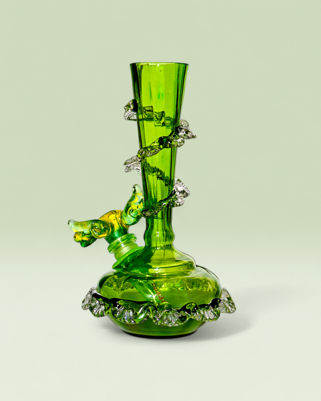 mid 1800's boho czech forest green glass thorn spill vase bong