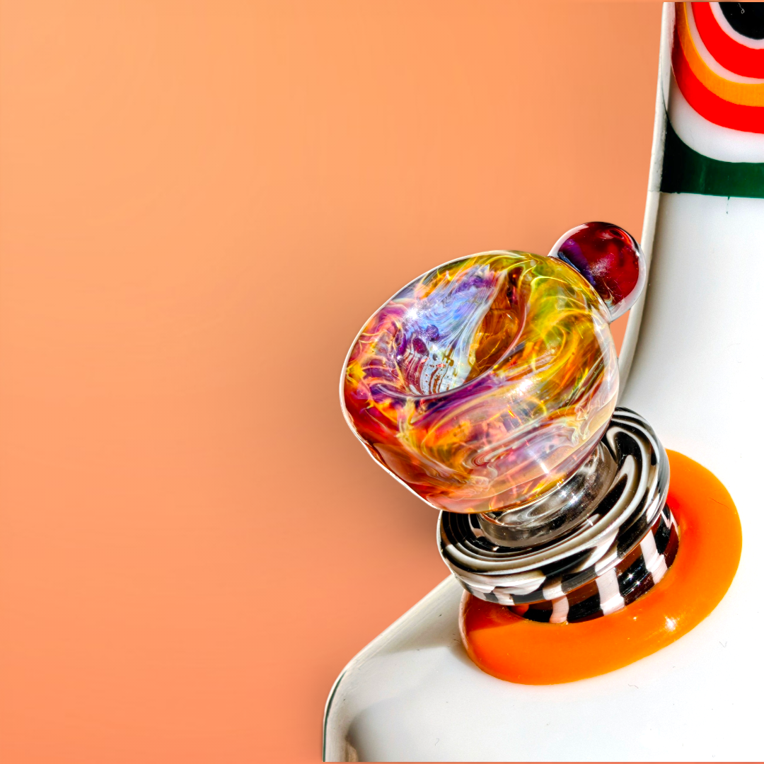 1970s milk glass decanter bong with retro pattern