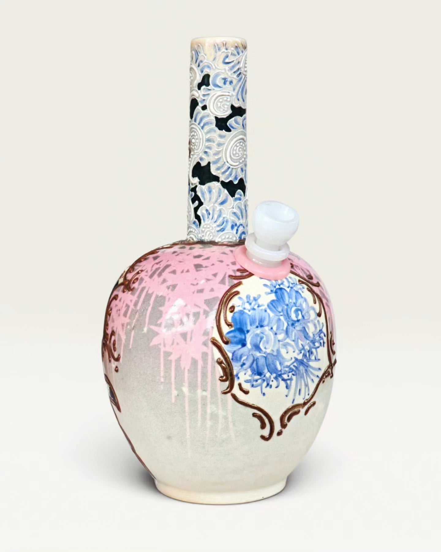 meji era japanese satsuma ceramic vase with heavy and extensive moriage bong