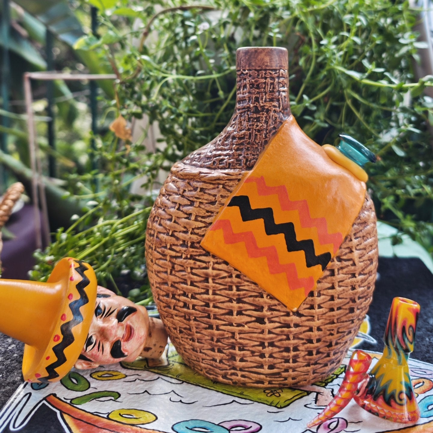 1970s mexican man decanter bong with fully worked slide