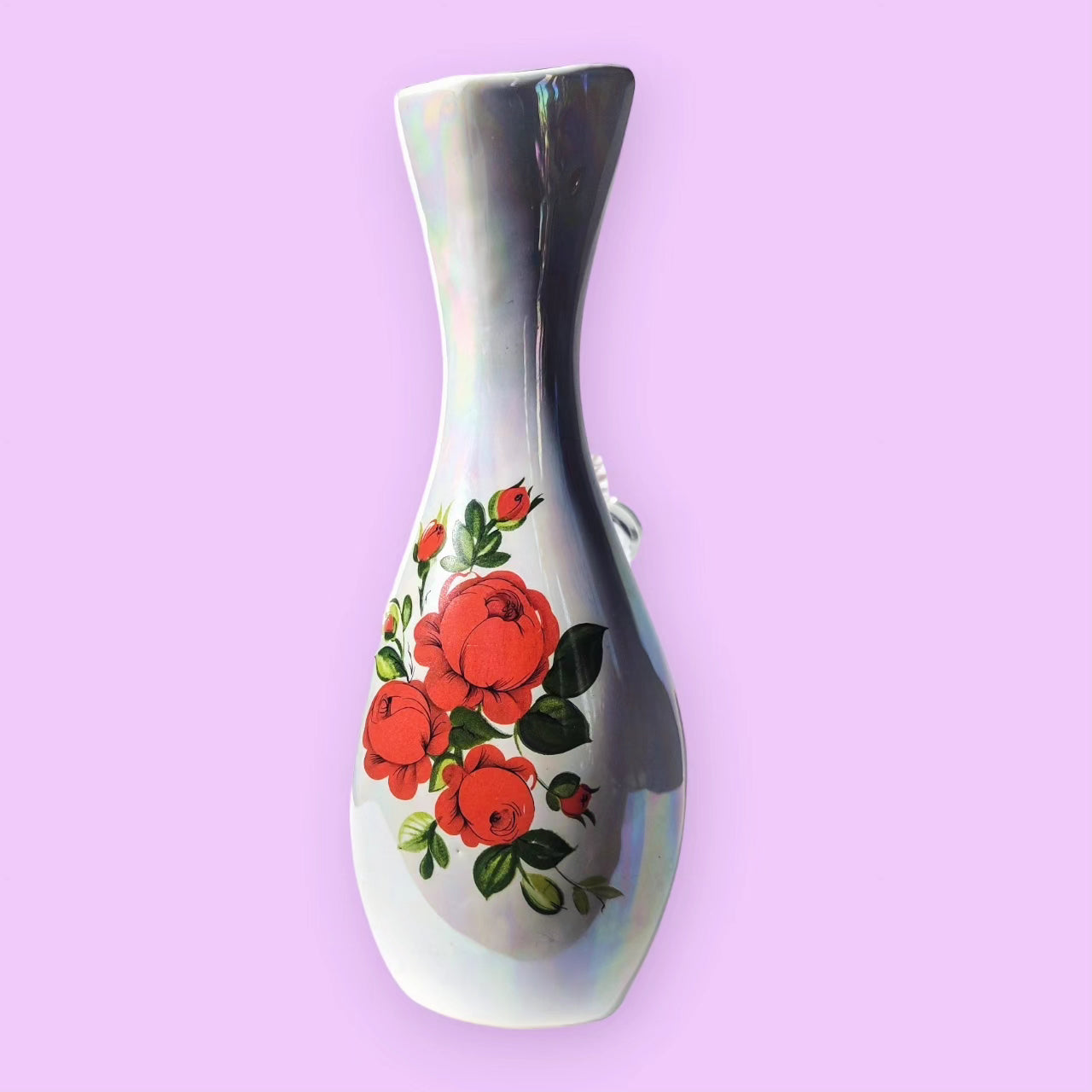 1960s hand painted Italian ceramic vase with opalescent glaze