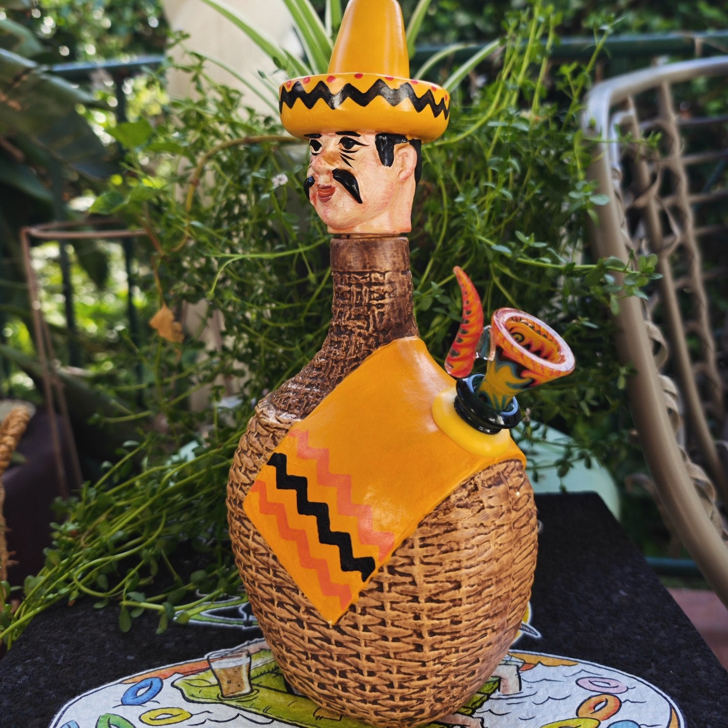 1970s mexican man decanter bong with fully worked slide