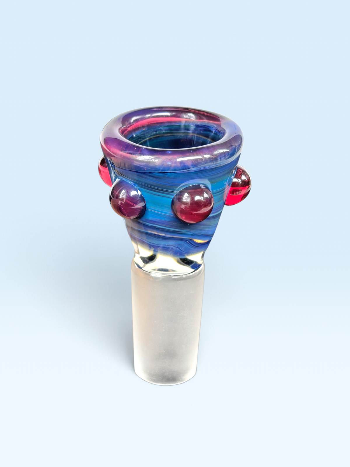 stunning blue toned 14mm bowl with red dots applied