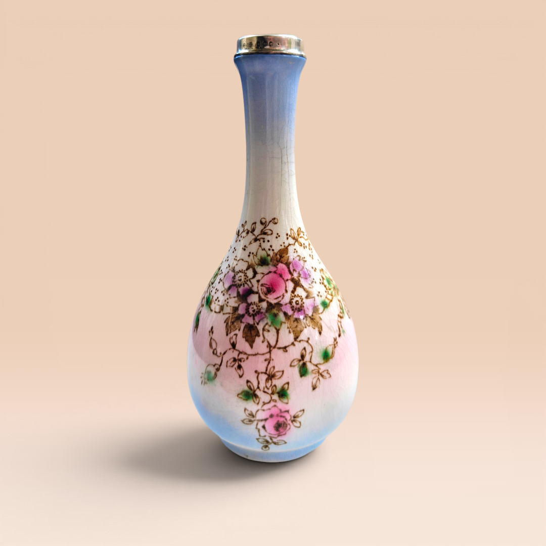1880s sterling silver and china flower bong