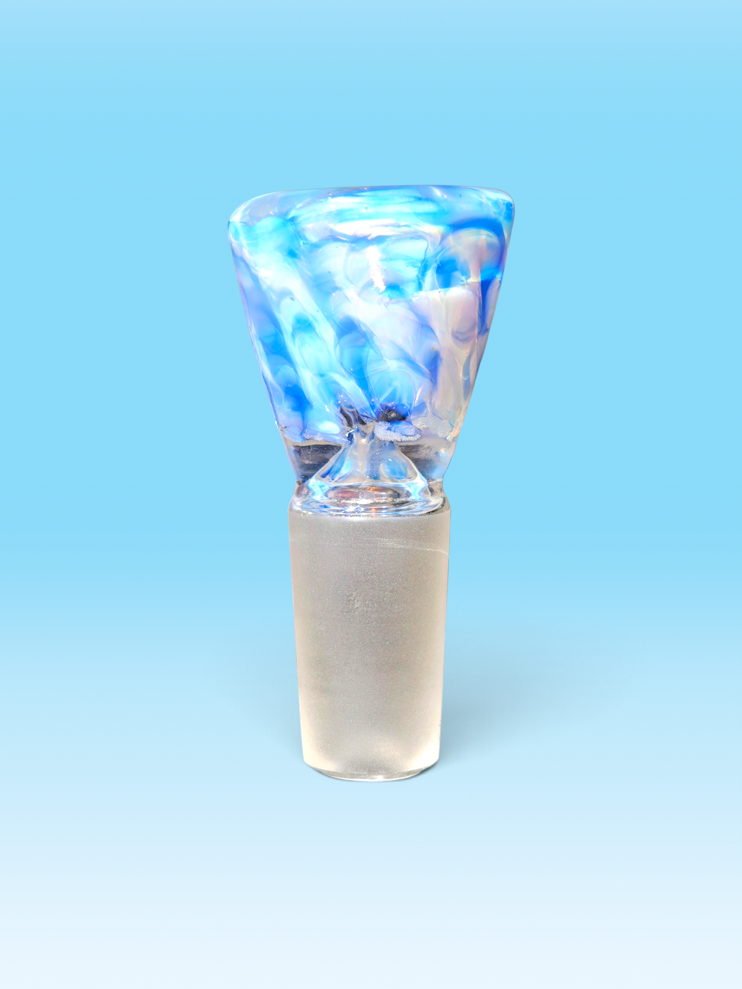 hand blown blue and white 14mm bowl with an australian shaped opal handle