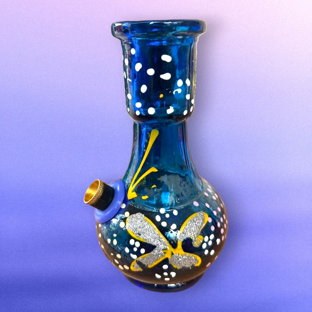 hand painted floral blue glass beug