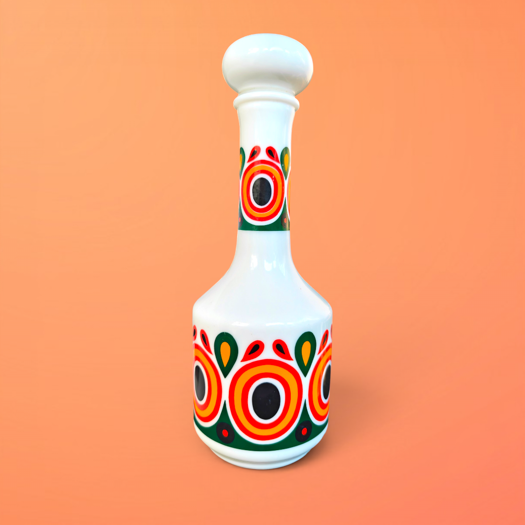 1970s milk glass decanter bong with retro pattern
