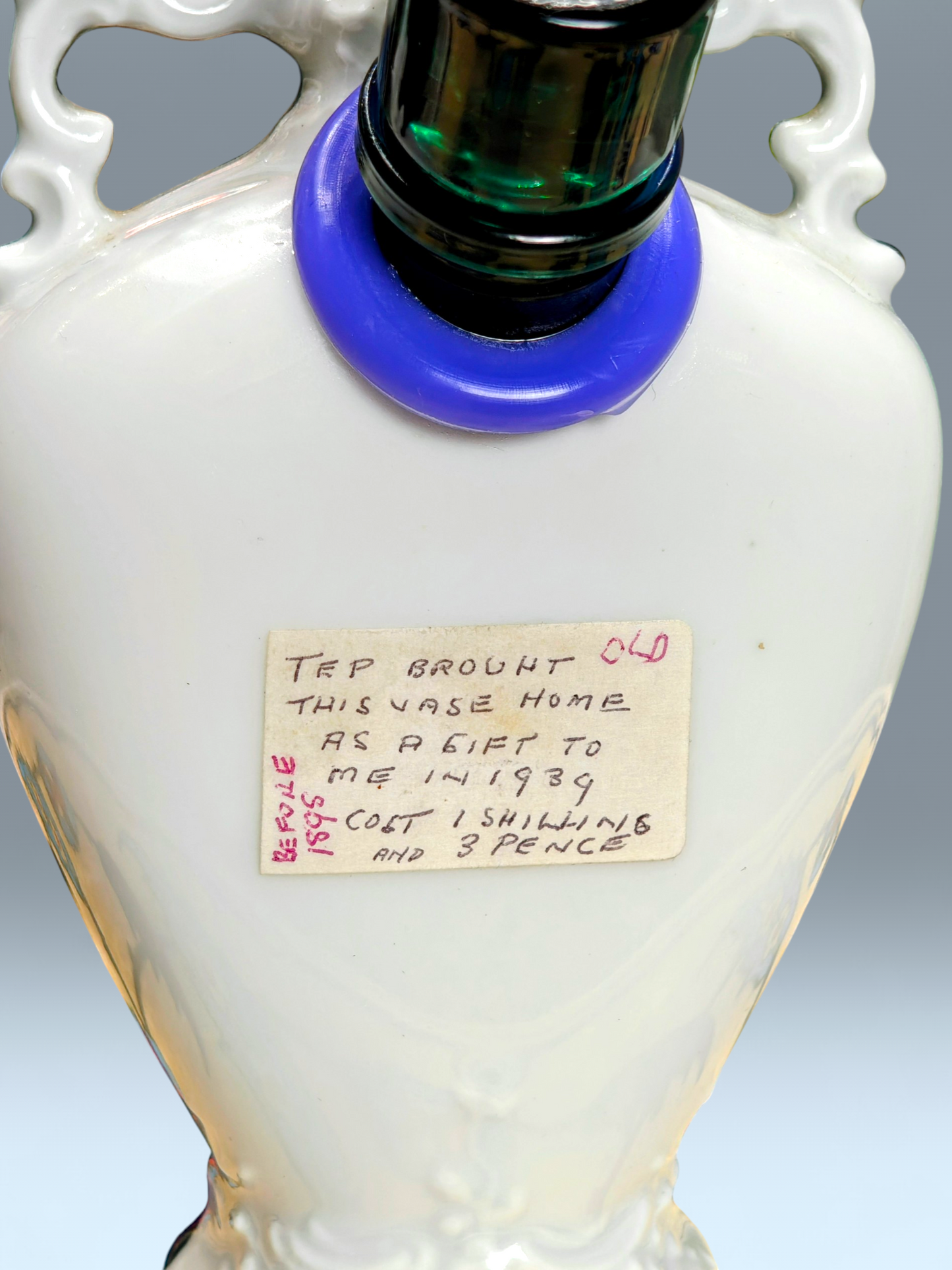 pre 1895 hand painted posy bong with character and unique letter