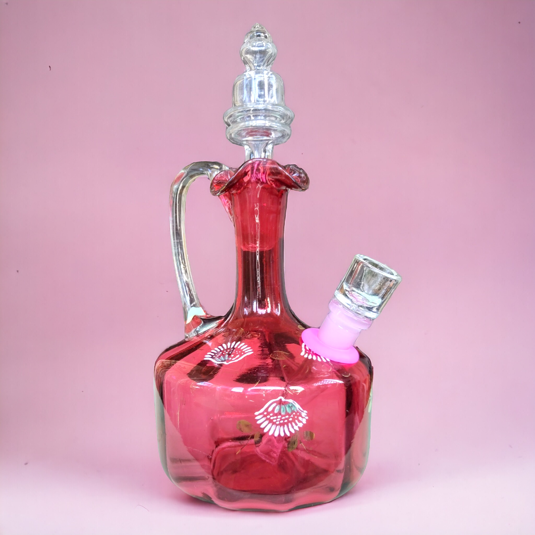 stunning antique deep pink ruby glass decanter with original stopper