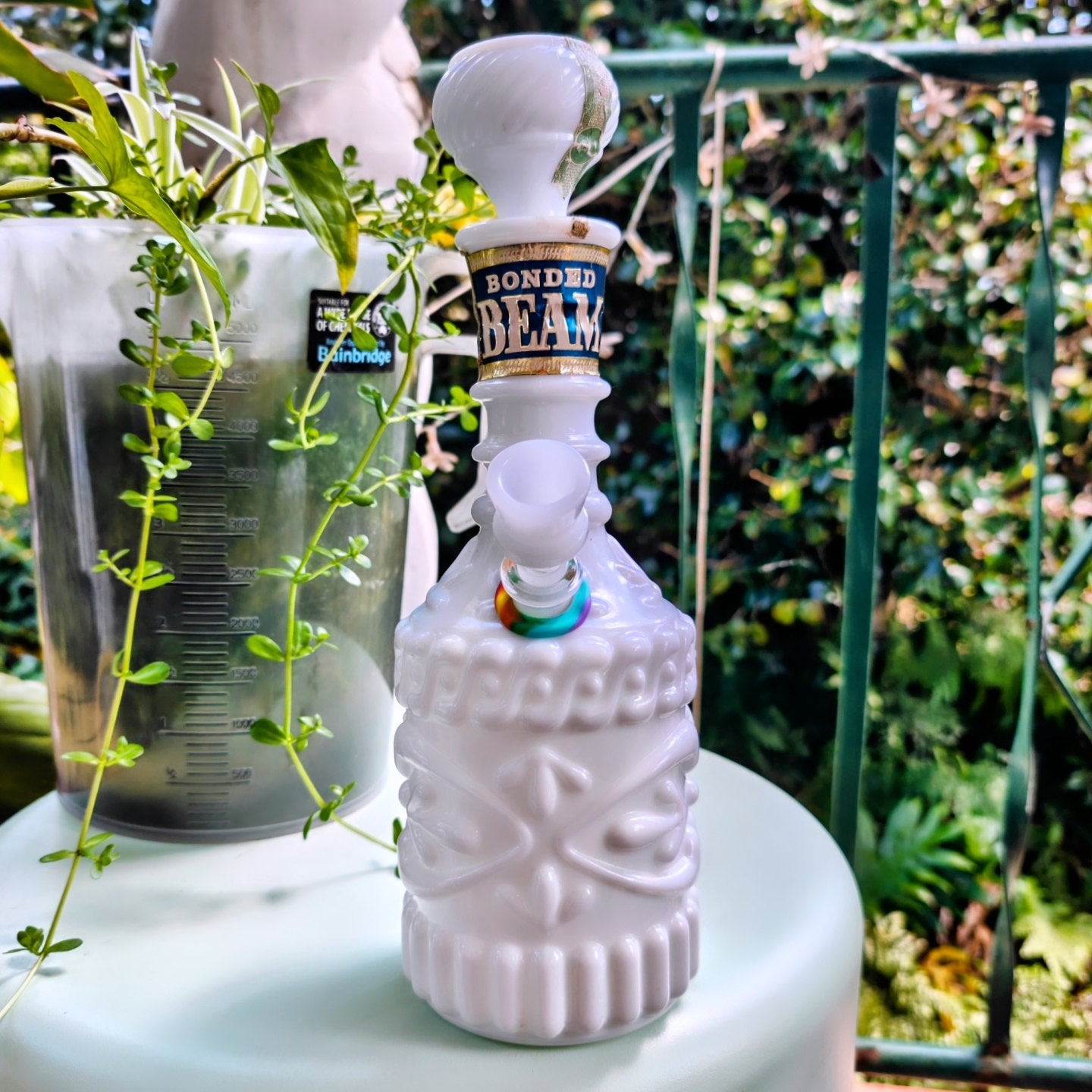 1970s regal beams milk glass decanter 2 in 1 bong