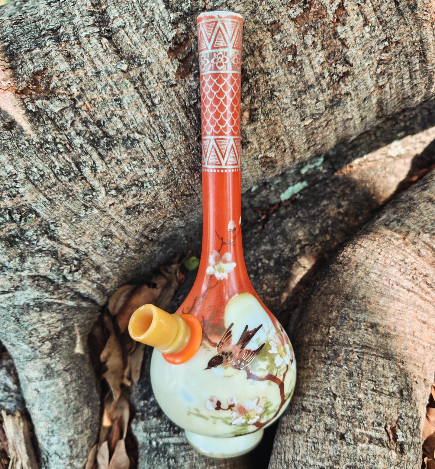 1880-1890 japanese meiji period enamel decorated opaline glass vase bong