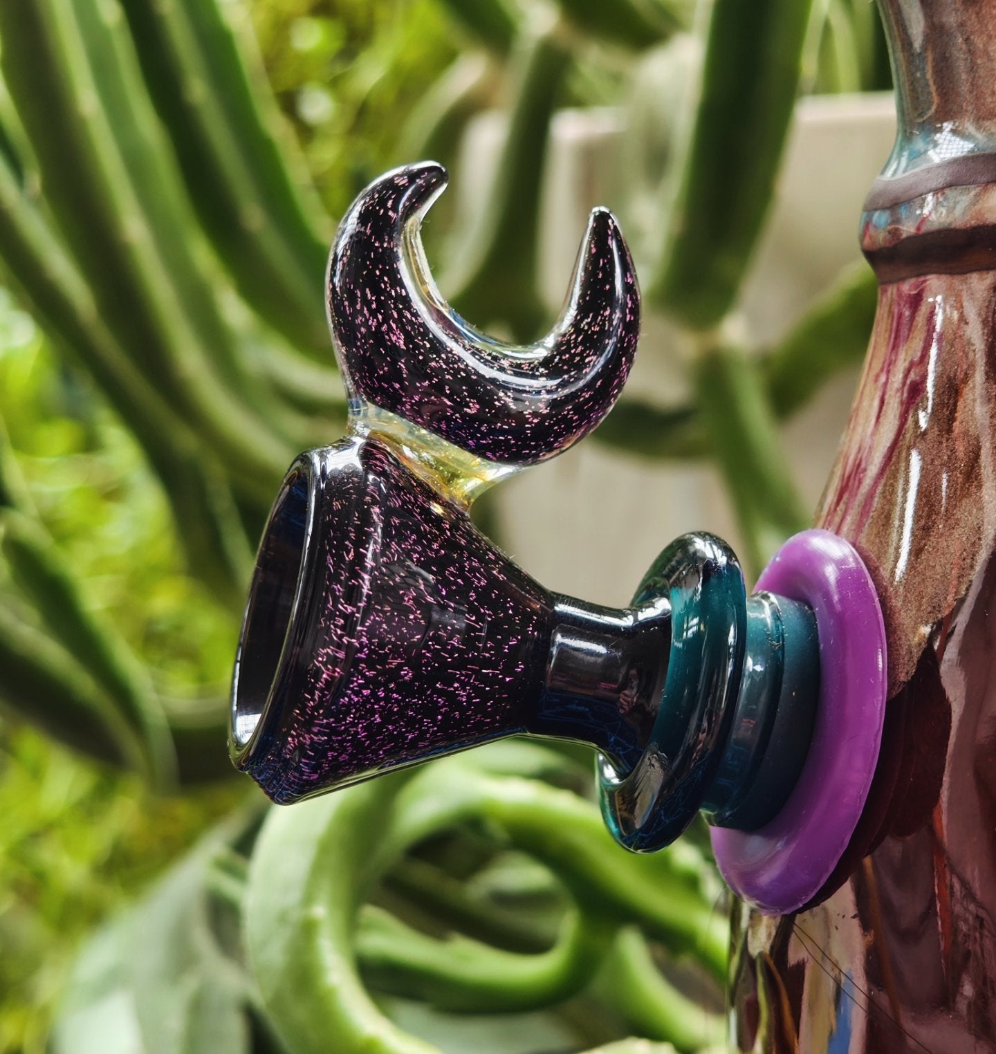 lady luck of brisbane ceramic bong with pink crescent moon bowl