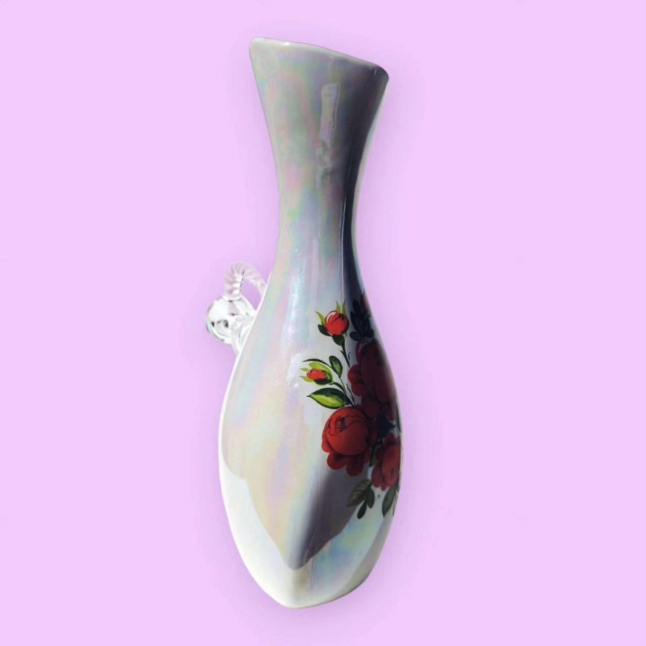 1960s hand painted Italian ceramic vase with opalescent glaze