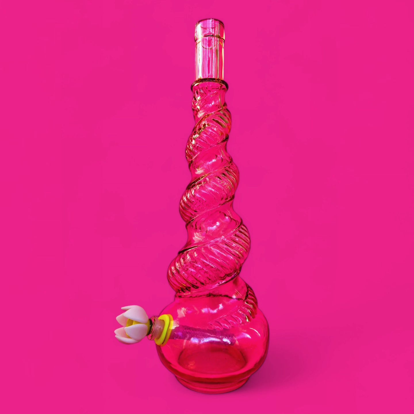 60s italian pink glass serpentine genie bottle bong