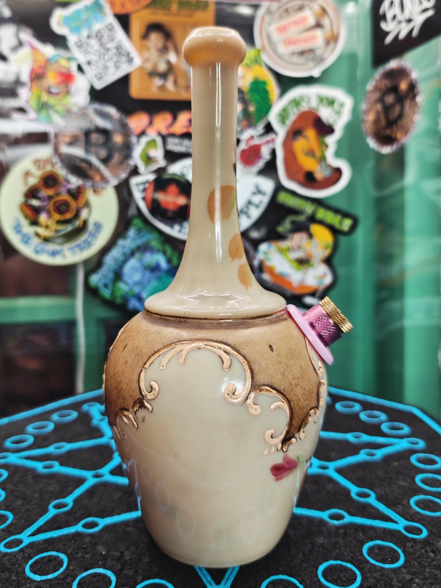 hand painted 19th century burmese glass vase bong