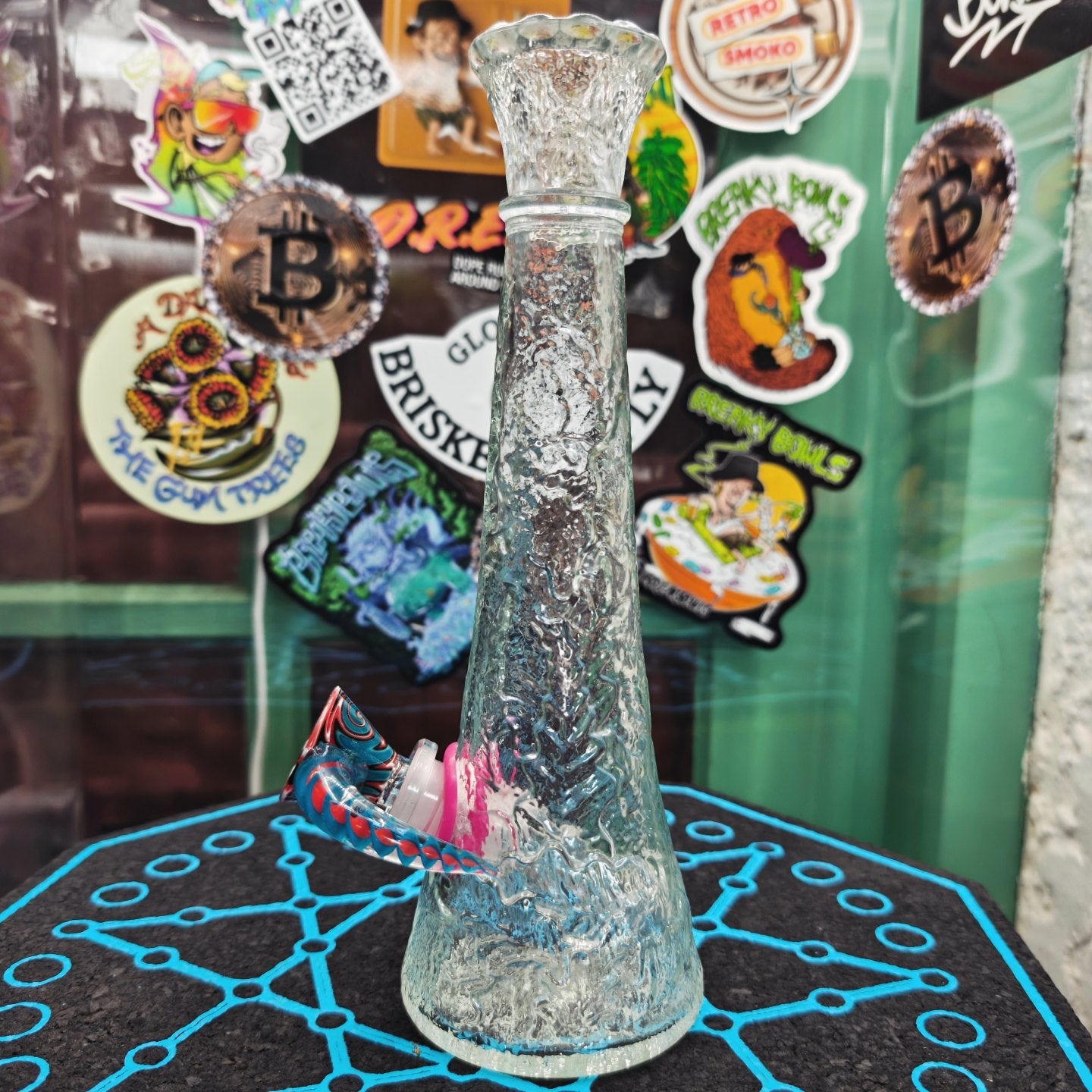 vintage libbey of canada clear glass bud vase bong with embossed tree bark effect