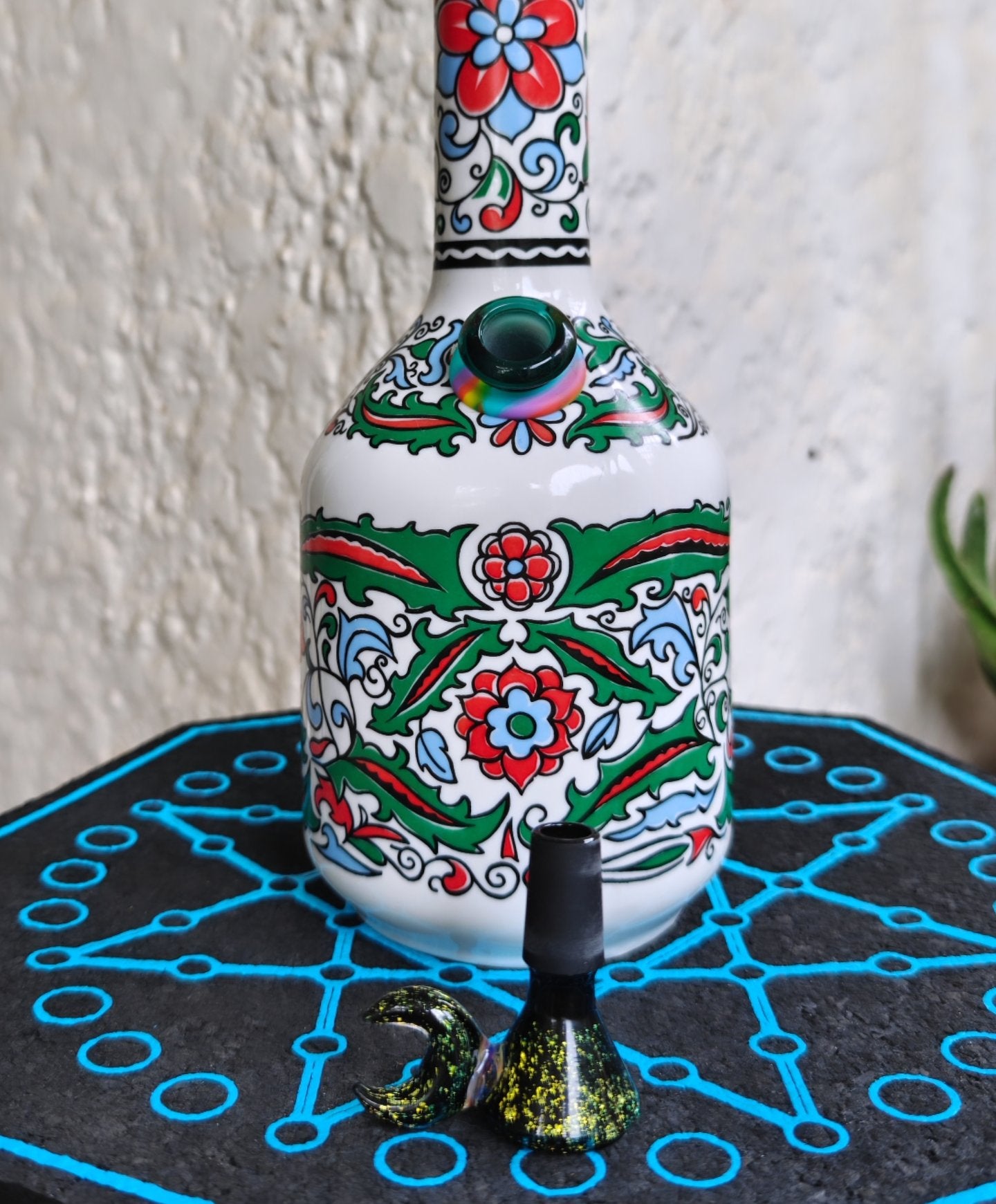 vintage greek hand painted metaxa decanter bong with glitter crescent moon coney