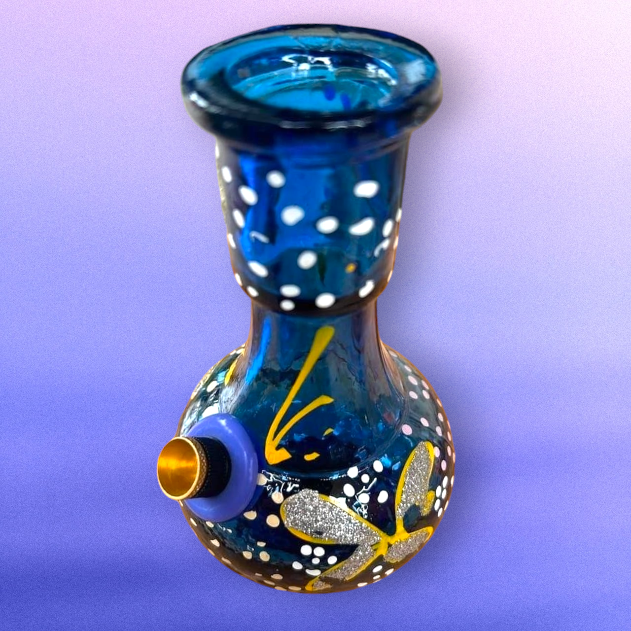 hand painted floral blue glass beug