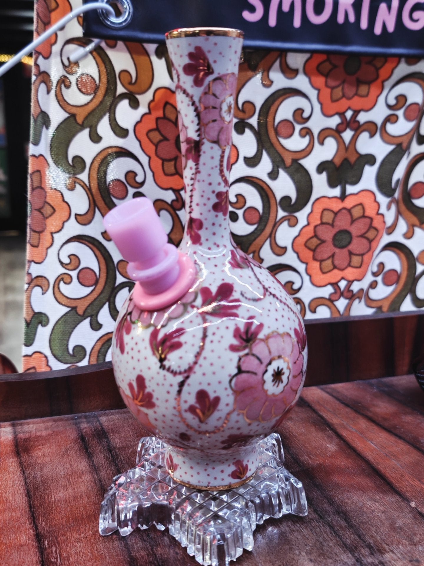 1940s pink floral zenith bong