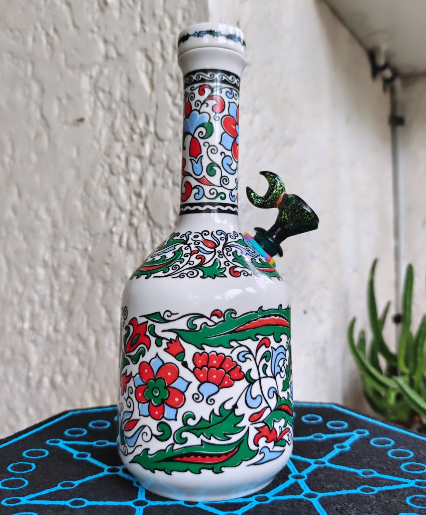 vintage greek hand painted metaxa decanter bong with glitter crescent moon coney
