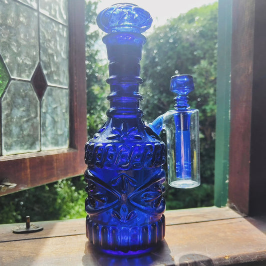 cobalt blue jim beam decanter bong with gatorbeug ash catcher