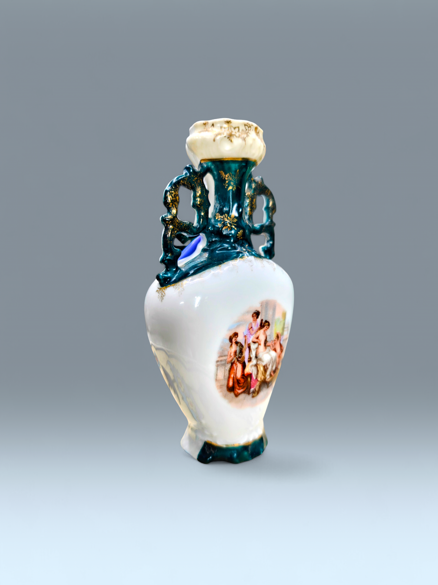 pre 1895 hand painted posy bong with character and unique letter