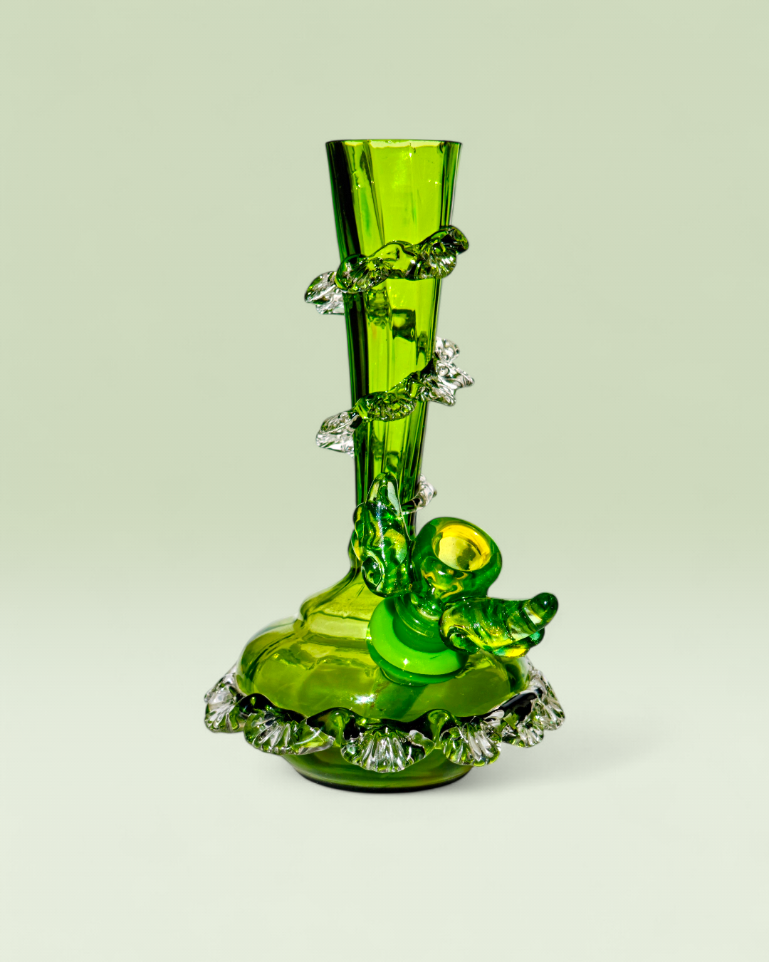mid 1800's boho czech forest green glass thorn spill vase bong