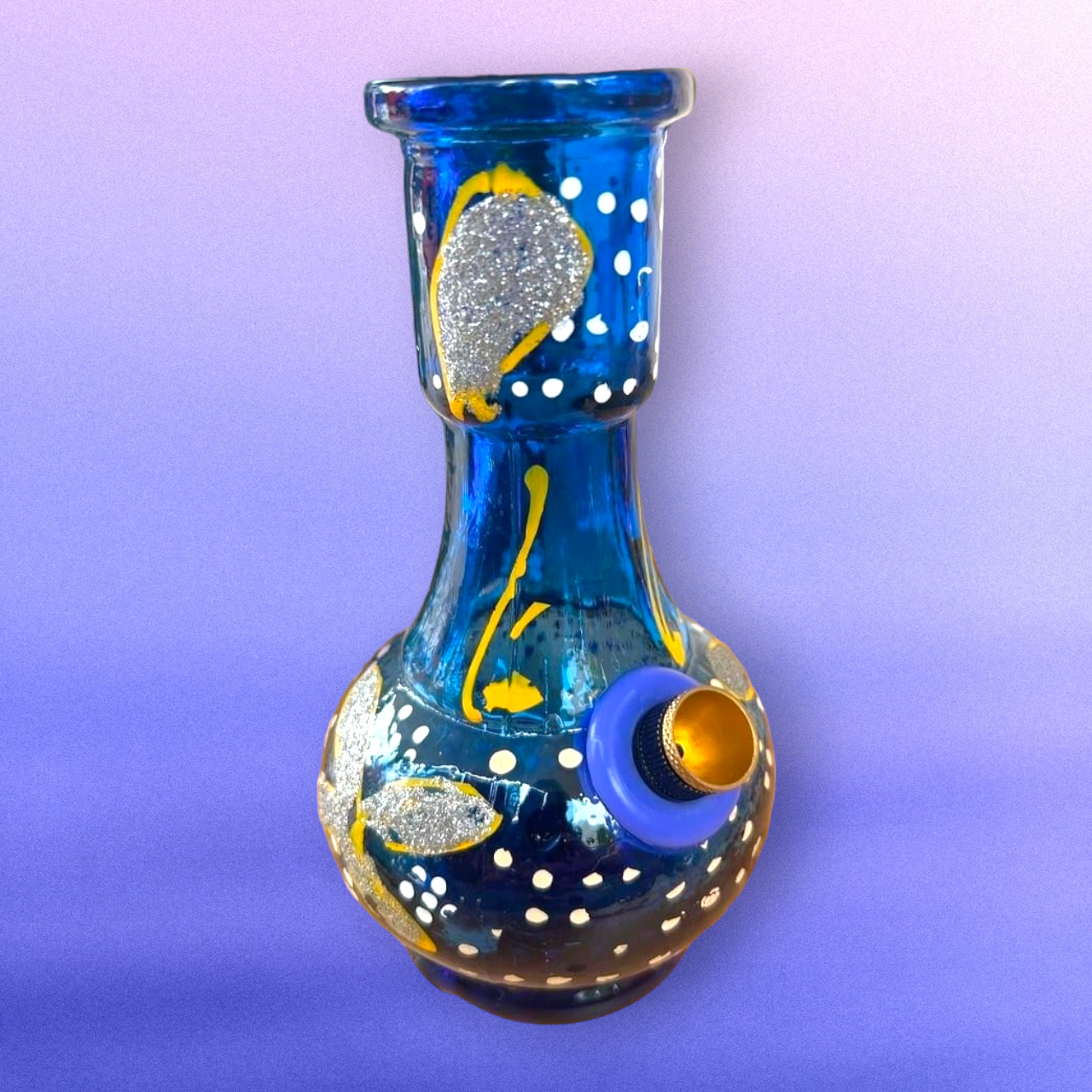 hand painted floral blue glass beug