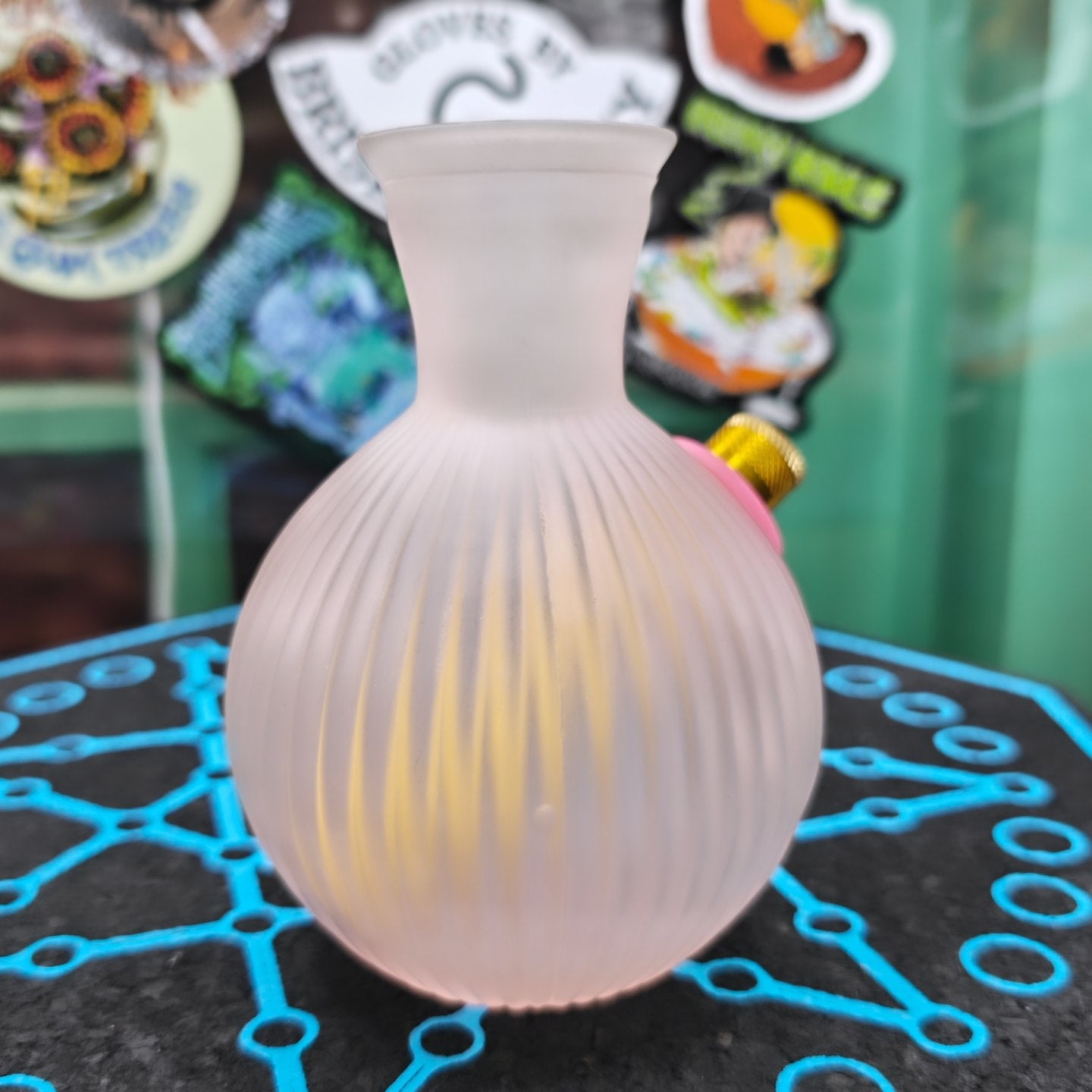 antique fluted pastel pink squat vase bong in frosted glass