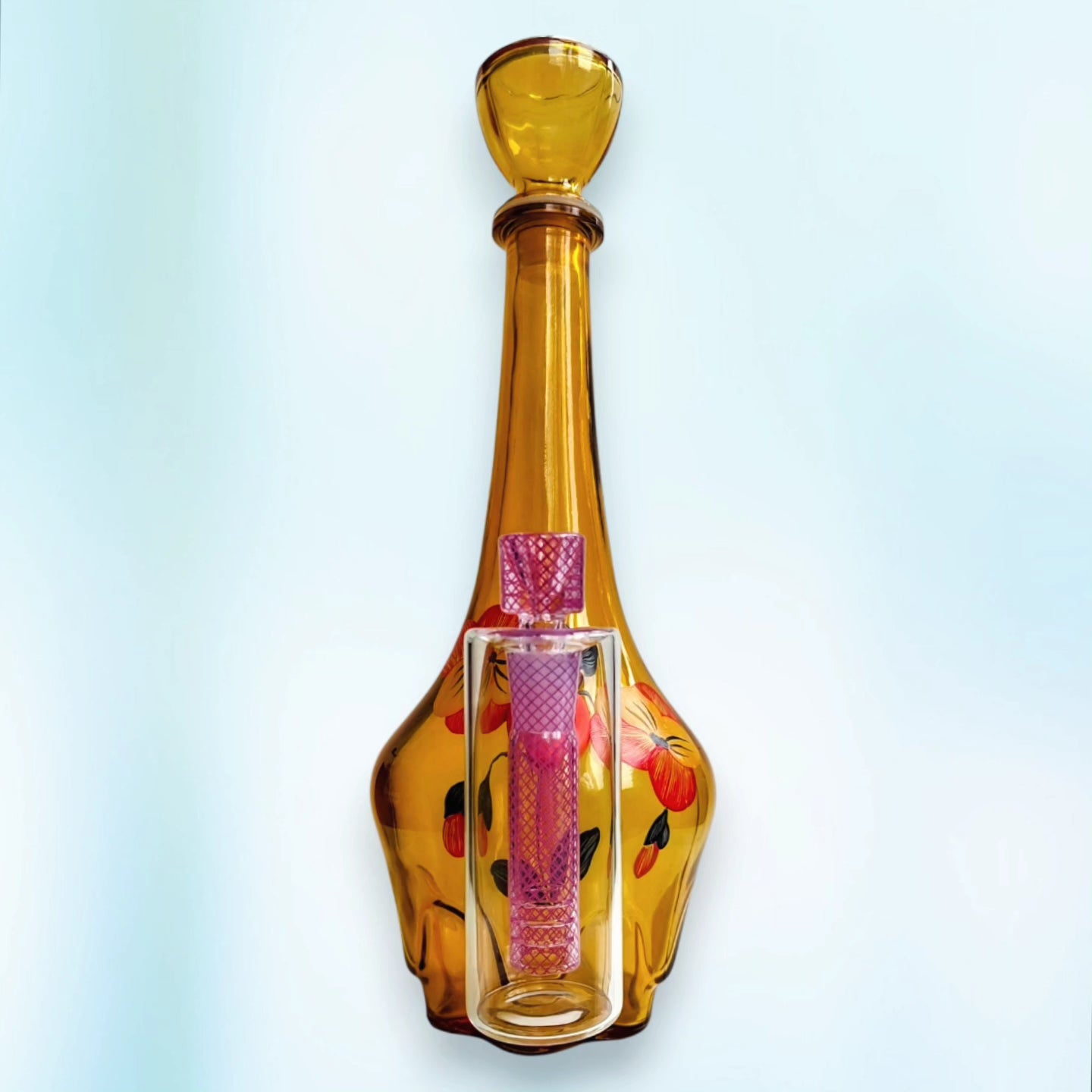 empoli floral amber glass decanter with gatorbeug ash catcher